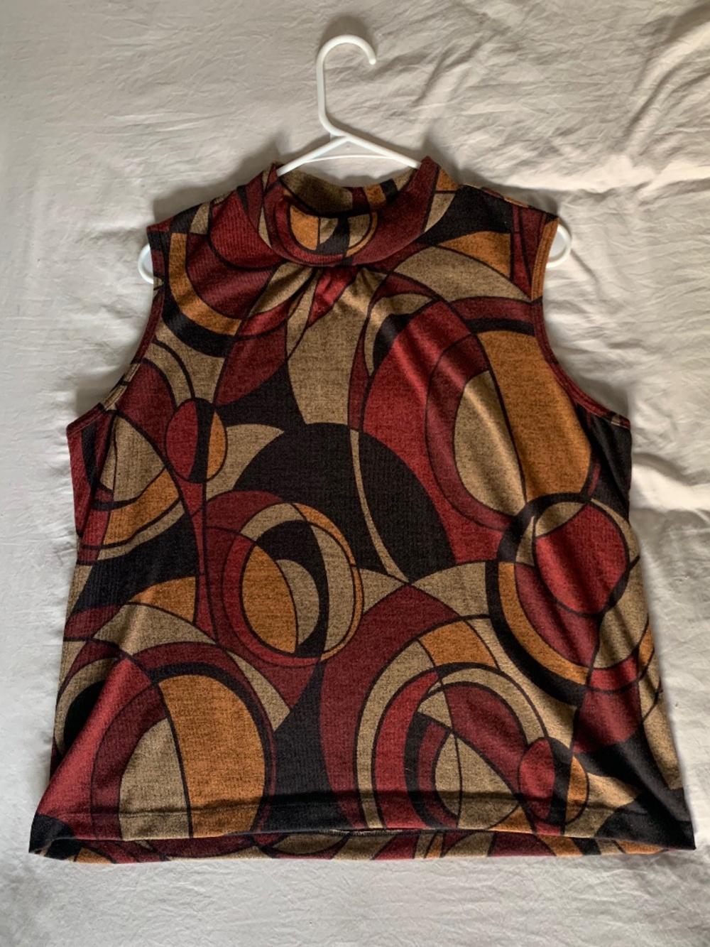 CJ Banks Retro Abstract Print Sleeveless Mock Neck Top Small Vintage Style